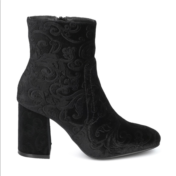 Velour Embellished Velvet Block Heel ankle Bootie - Picture 3 of 5